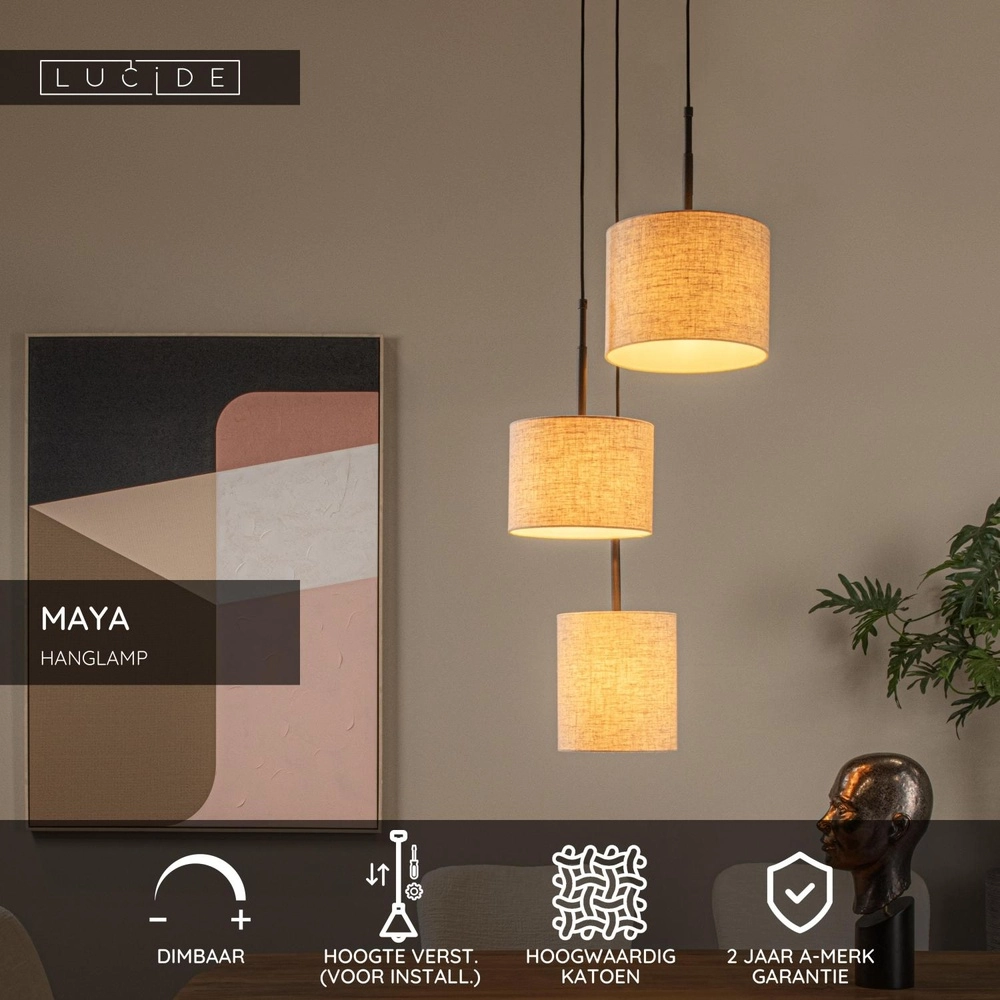 3-light pendant lamp Maya cream Lucide 5411212452597