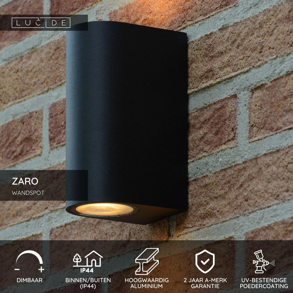 Wall spotlight Zaro IP44 up & down black Lucide 5411212690104