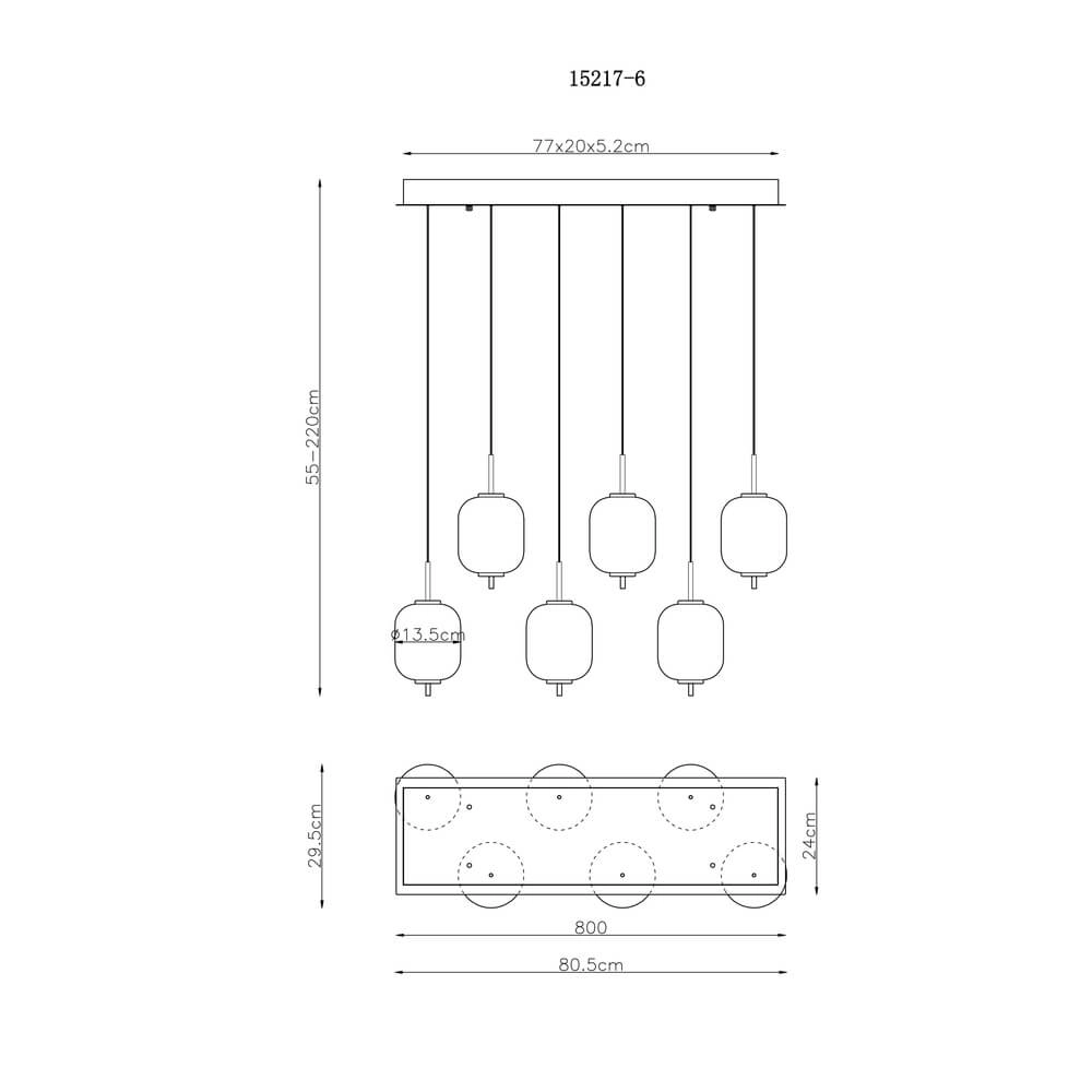 Golden pendant lamp Ewald 6-light white glass Globo 9007371452583