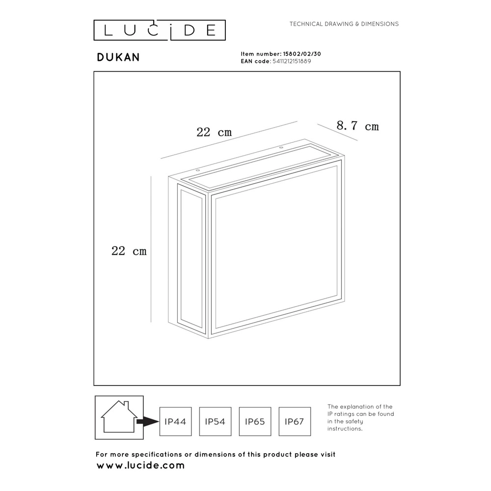 Design wall lamp Dukan IP65 black double Lucide 5411212151889