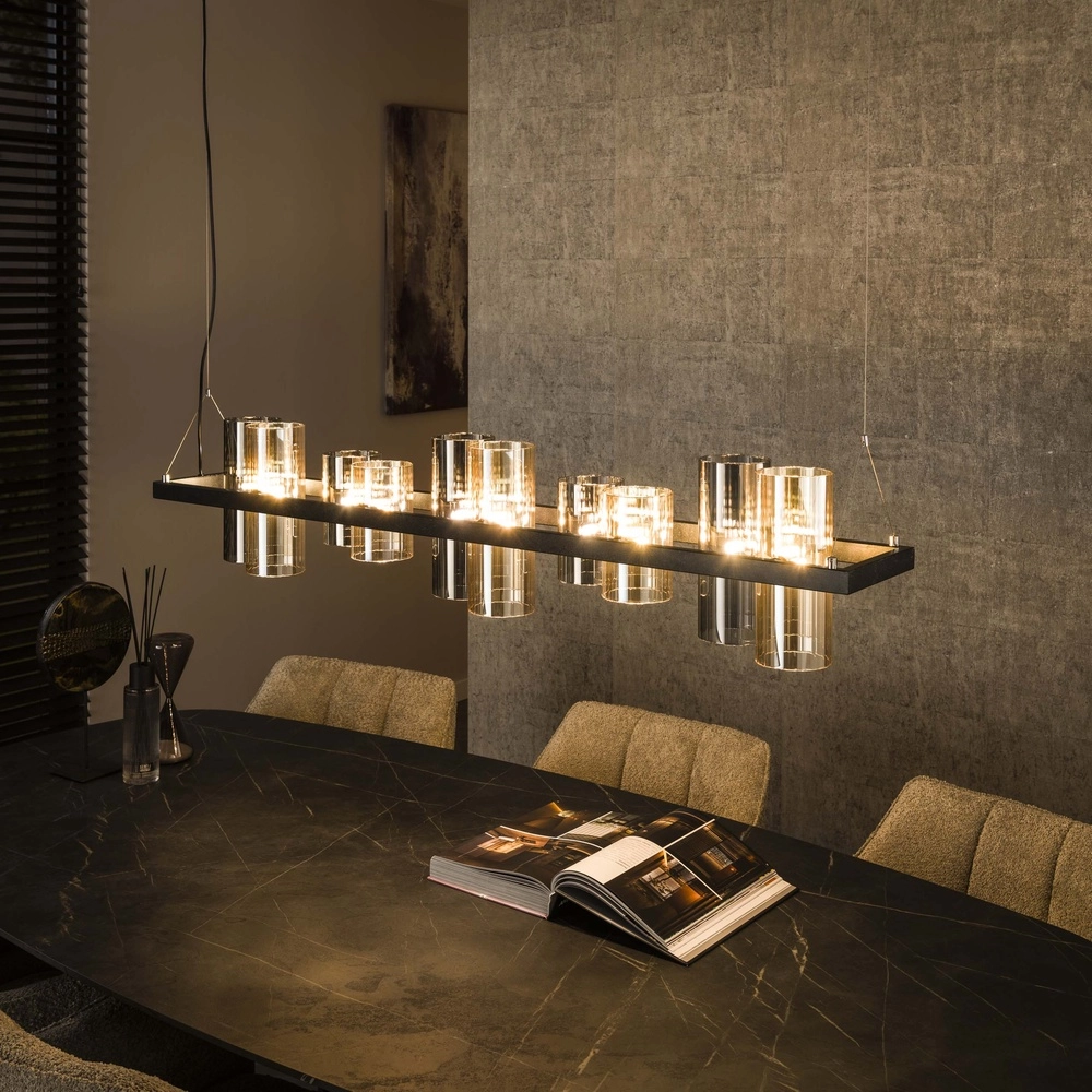 Pendant lamp Cylinder 130cm - smoke and amber glass