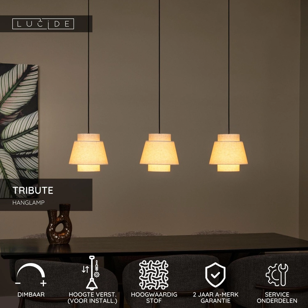 Pendant lamp Tribute 3-light cream Lucide 5411212211934