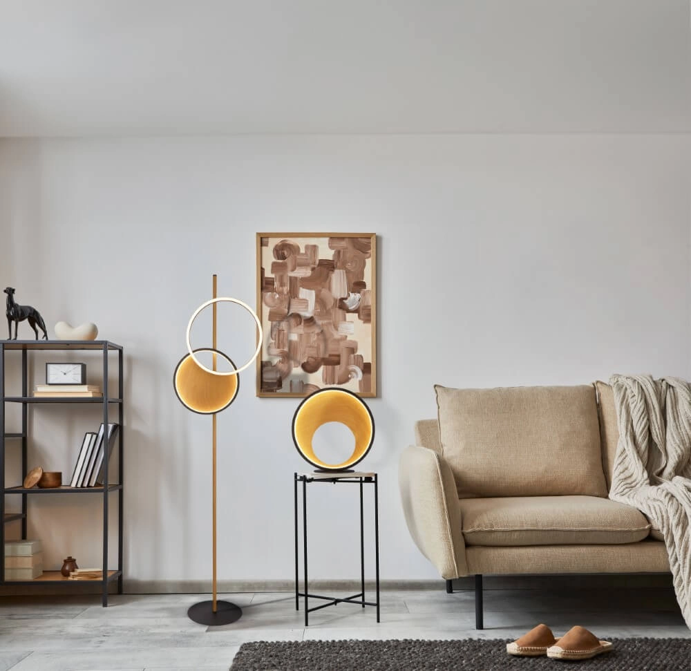 Design floor lamp Curio black with wood Searchlight 5053423245232
