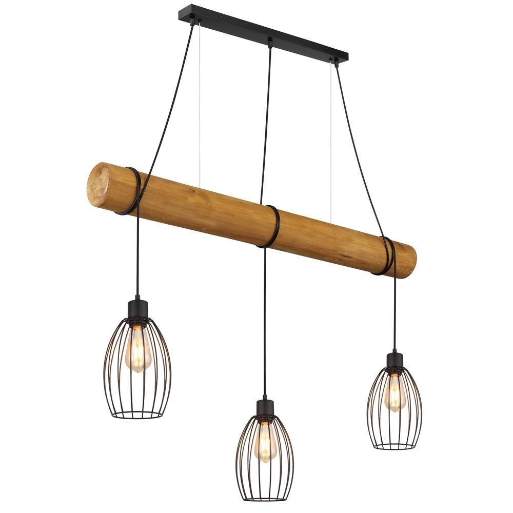 Country Pendant Lamp Berti 3-light wood with black