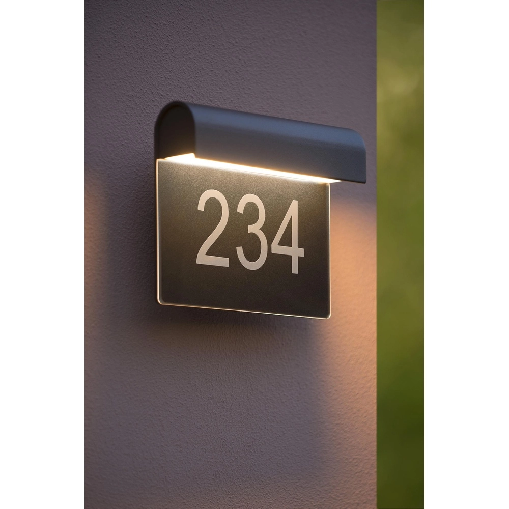 Wall lamp Thesi Led black with house number Lucide 5411212271464