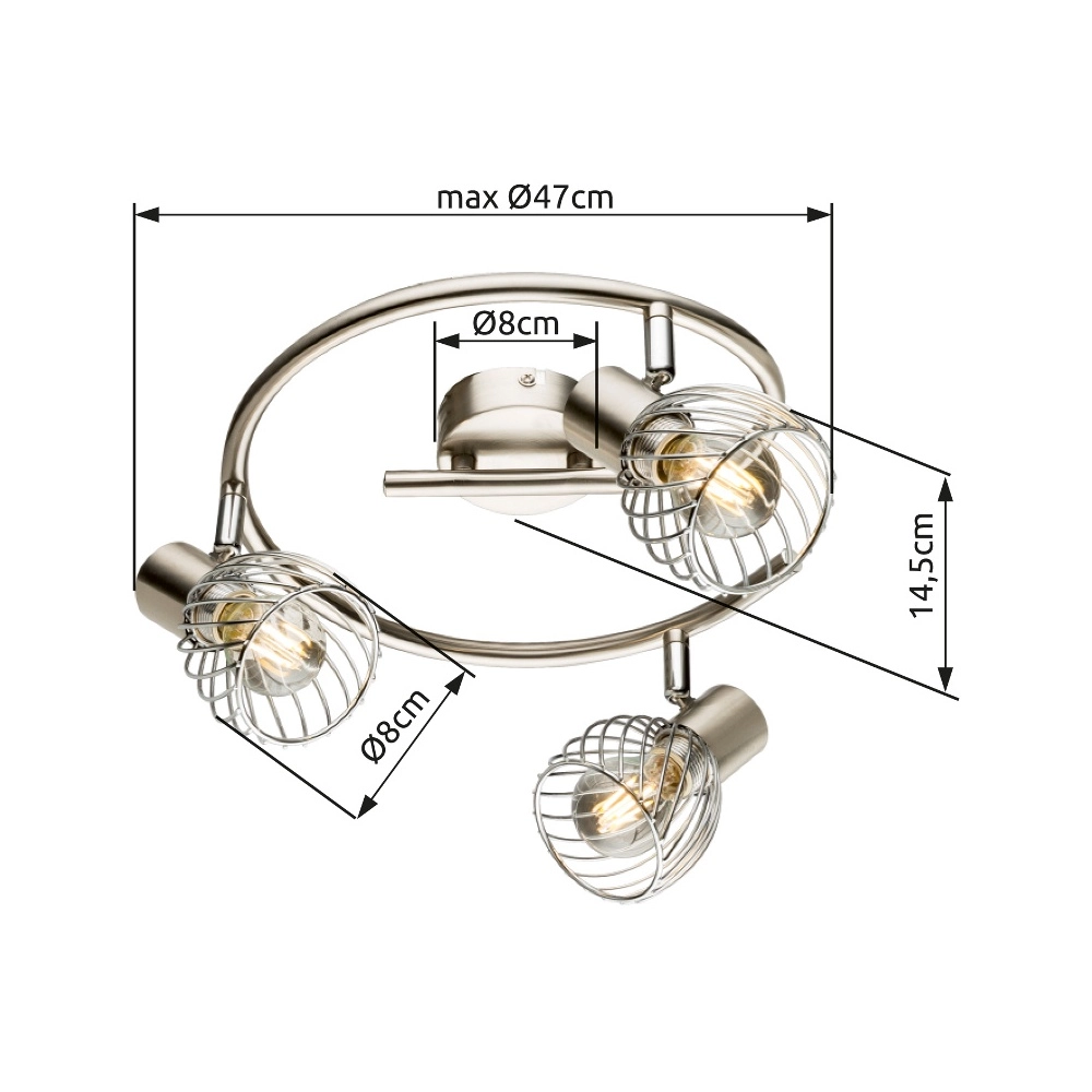 Ceiling lamp Texas 3-light nickel Globo 9007371362899