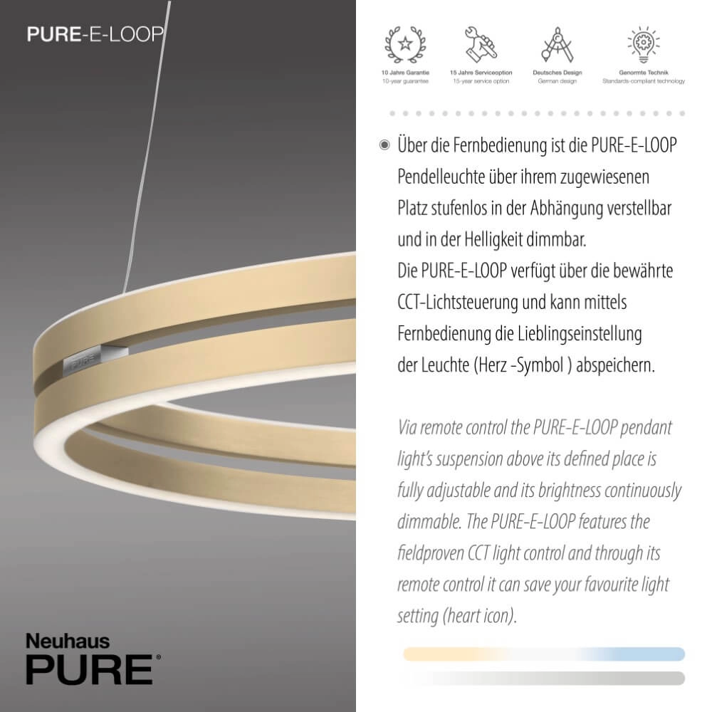 Sleek hanging lamp Pure E-Loop brass Ø 70cm Paul Neuhaus 4012248372296