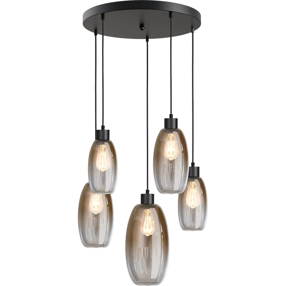 Vide pendant lamp Olive with 5 glasses - black - Ø50cm