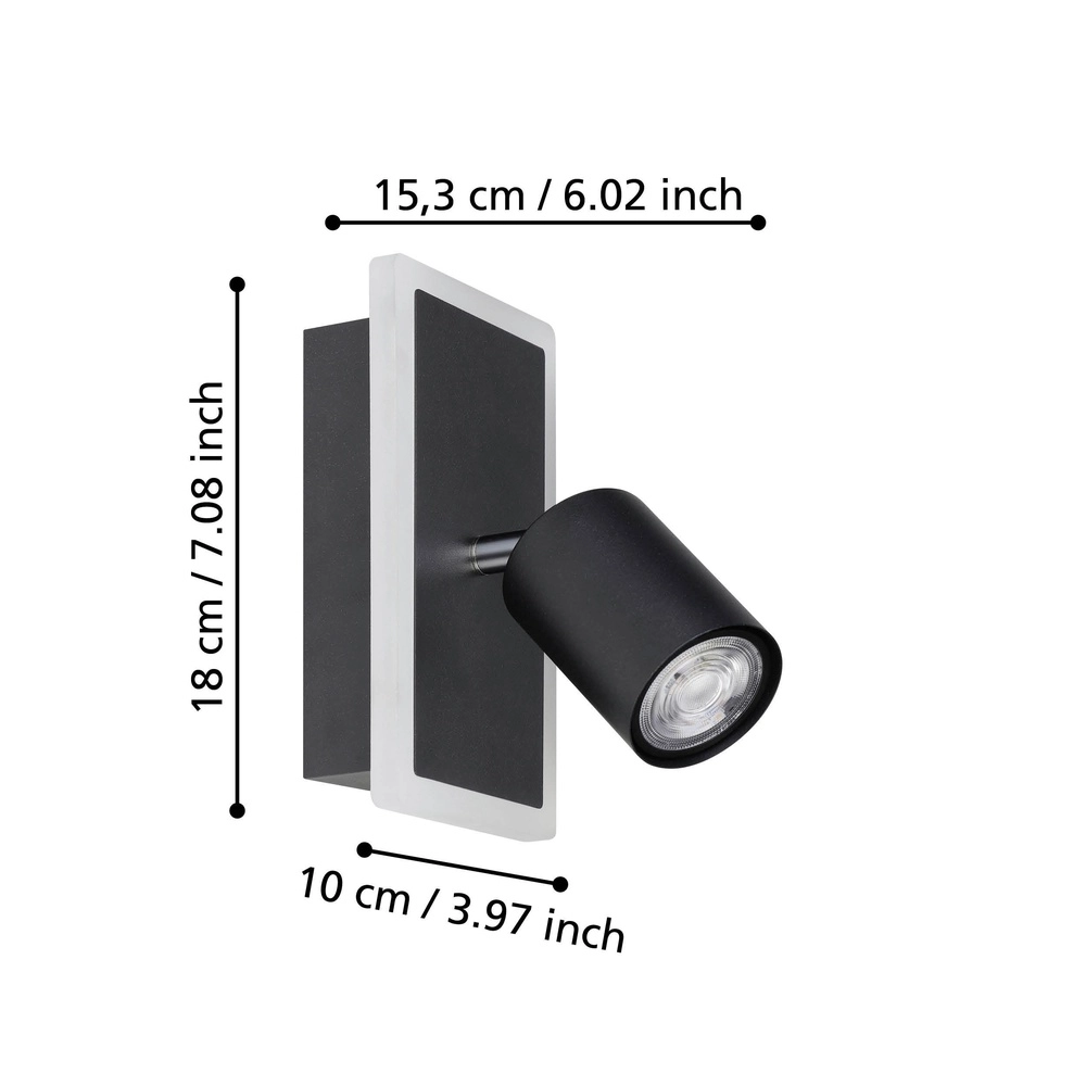 Led wall spot Rimbocchi 1 black - orientable Eglo 9008606316540