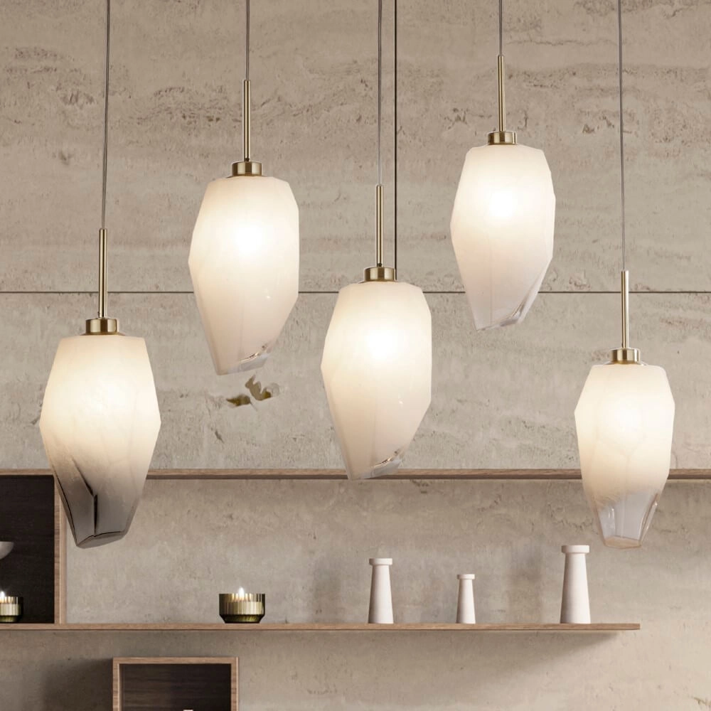 5-light pendant lamp Rocky with white glass Searchlight 5053423264240