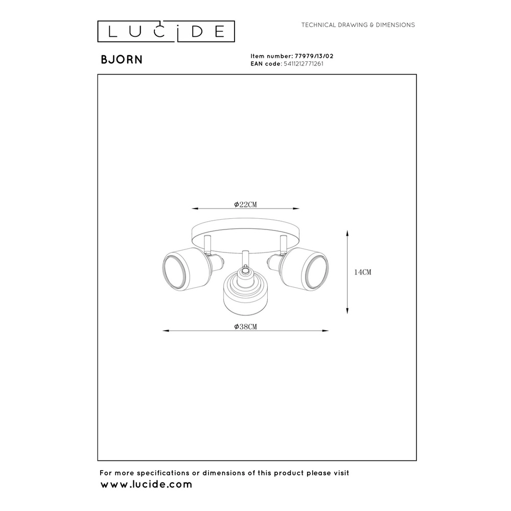 Ceiling lamp Bjorn 3-light gold Lucide 5411212771261