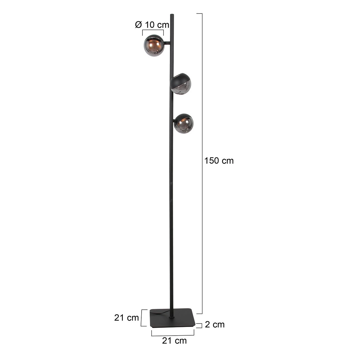 Led floor lamp Belluno 3-light black - glass Steinhauer 8712746183986