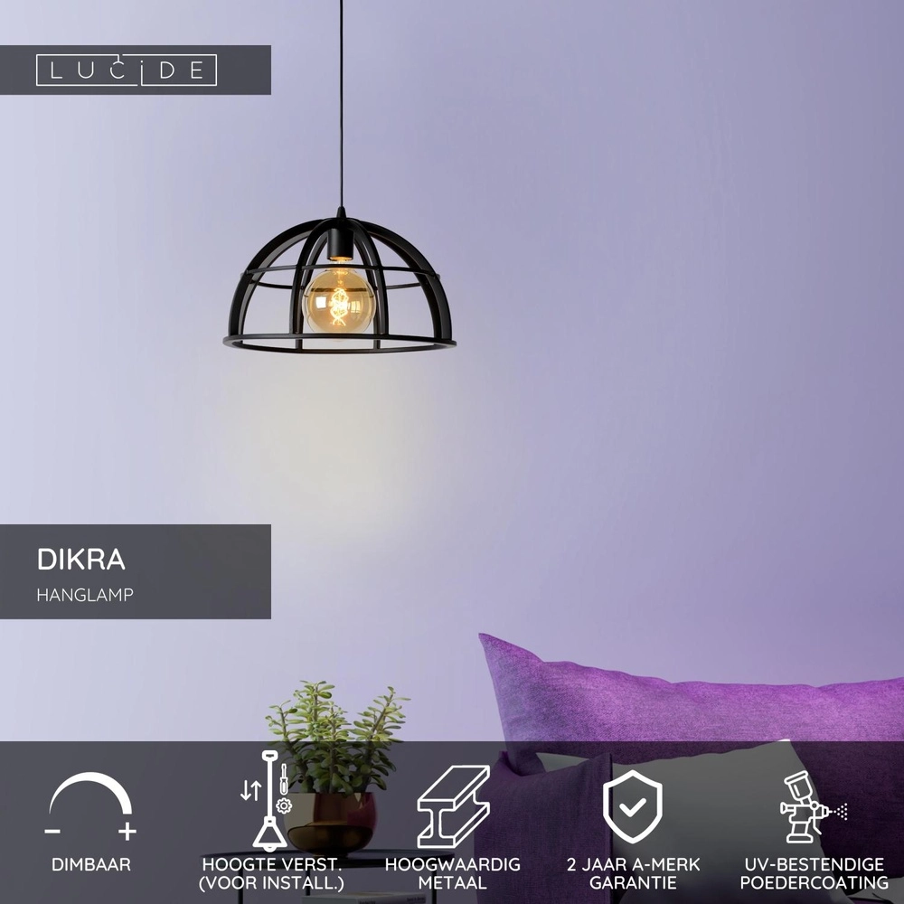 Pendant lamp Dikra Industrial Black Lucide 5411212761002