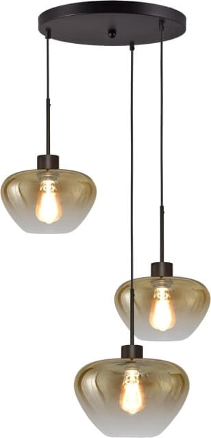 3-light pendant lamp Genua black with 2x gold glass Ø 24cm and 1x Ø 29cm