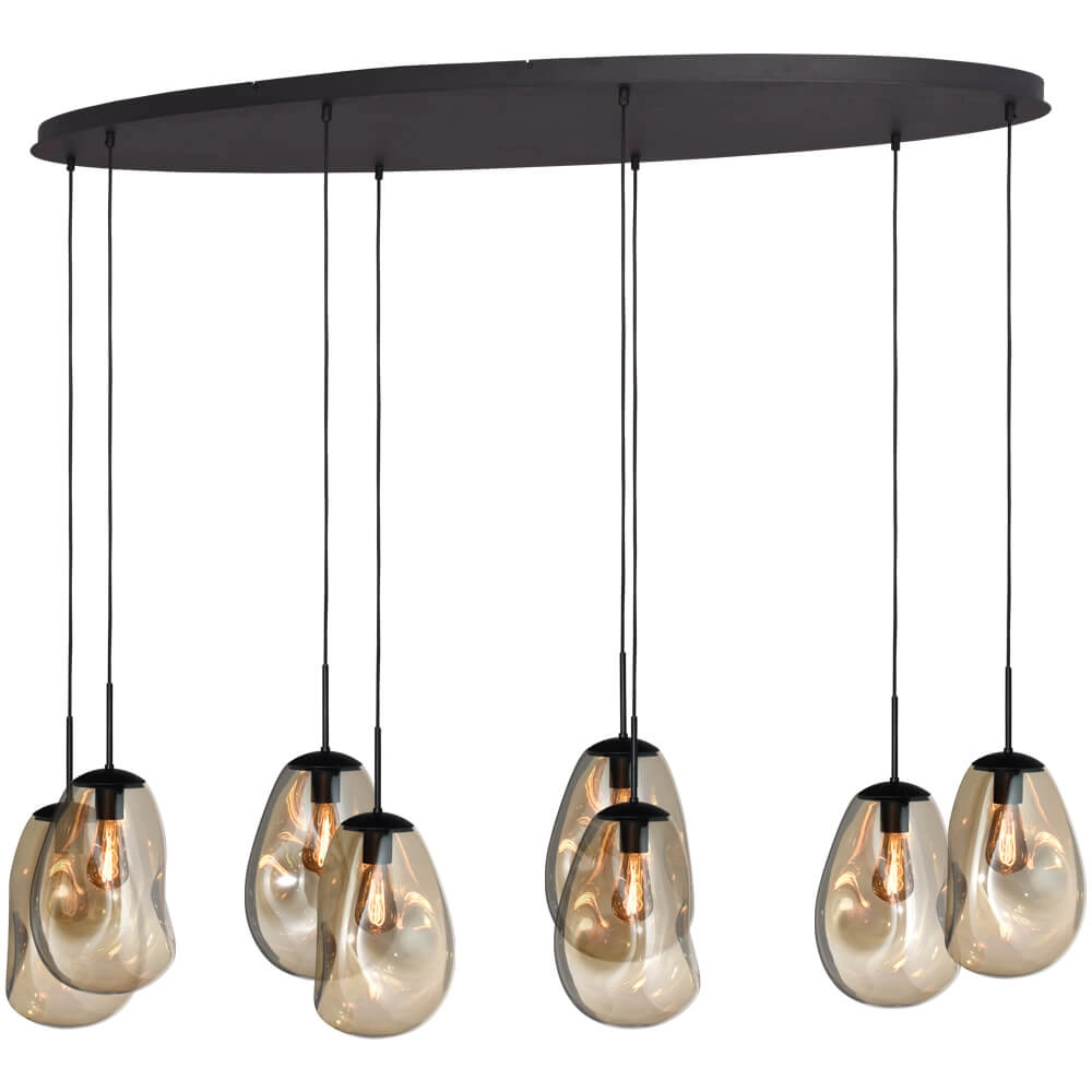 Hanging lamp Lava Oval 8x gold glass Ø 22.5cm