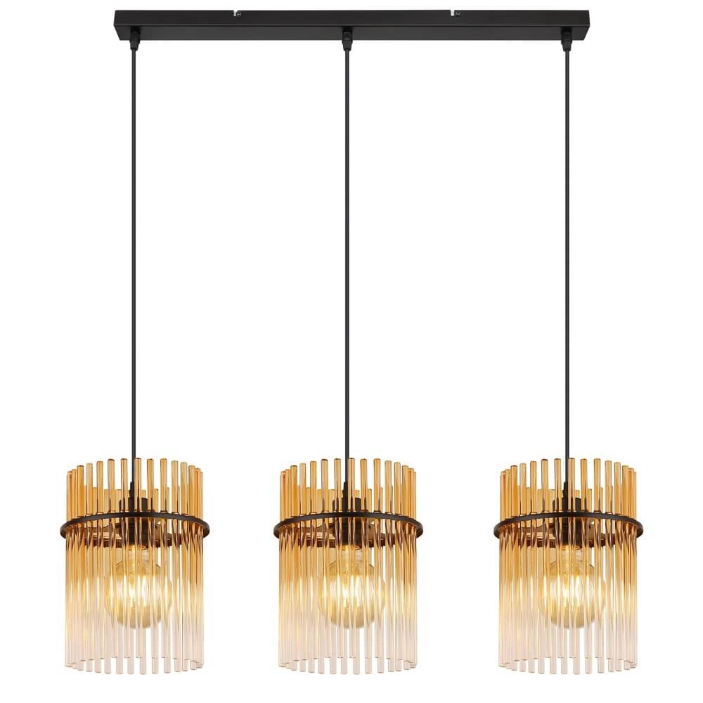 Black pendant lamp Gorley with amber glass 3-lights Globo 9007371468997