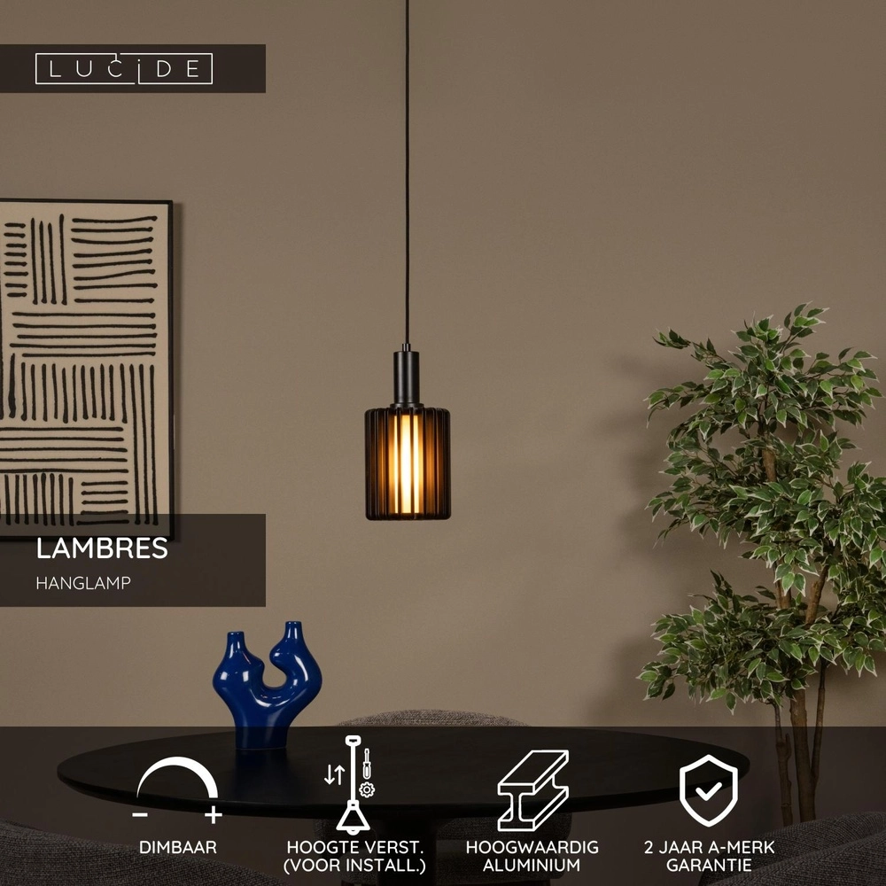 Pendant lamp Lambres Ø 15cm black Lucide 5411212452887
