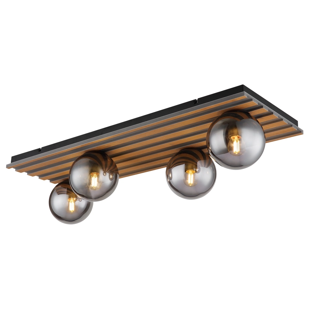 Ceiling lamp Parsons 4-light black with wood
