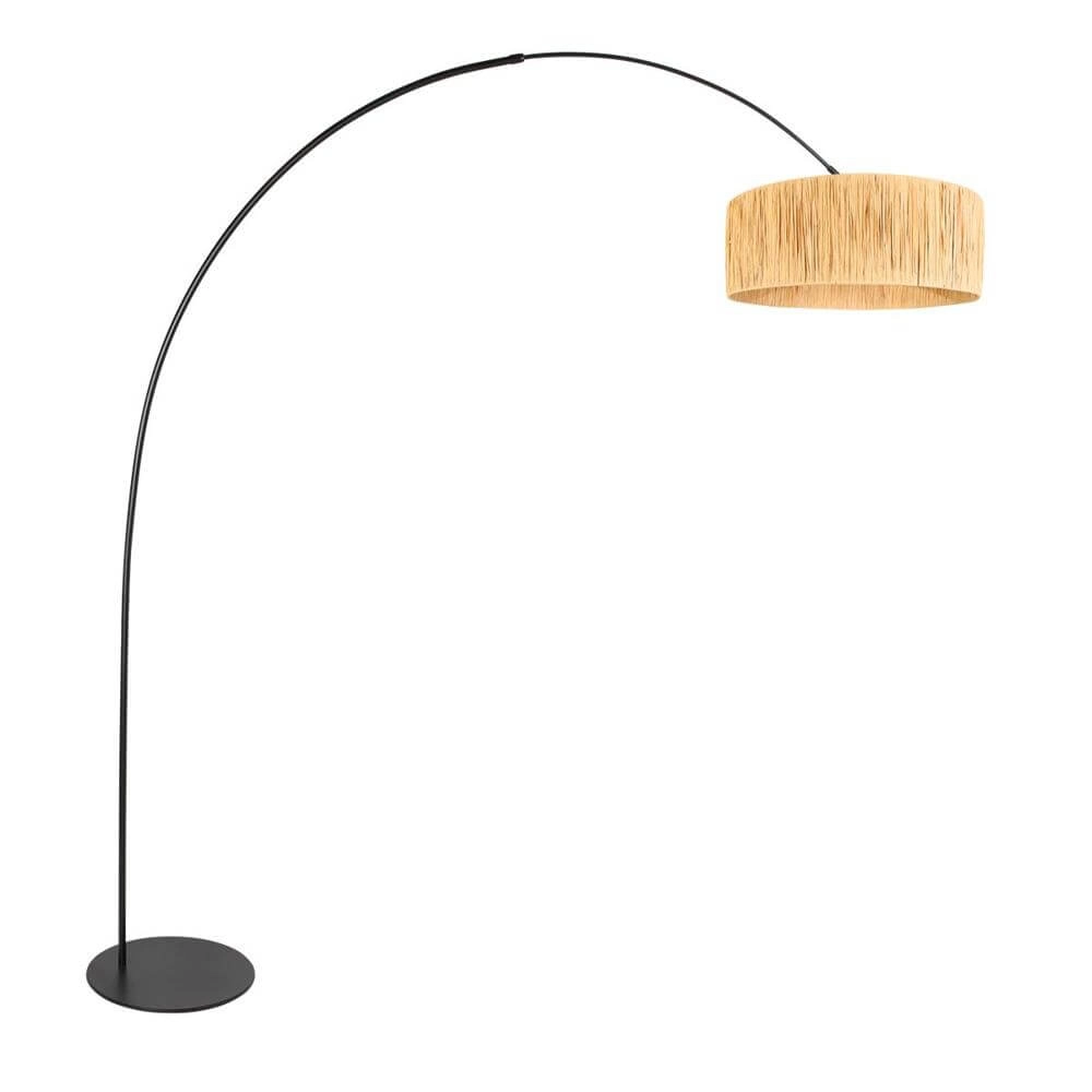 Floor lamp Curve black with straw shade Ø 50cm