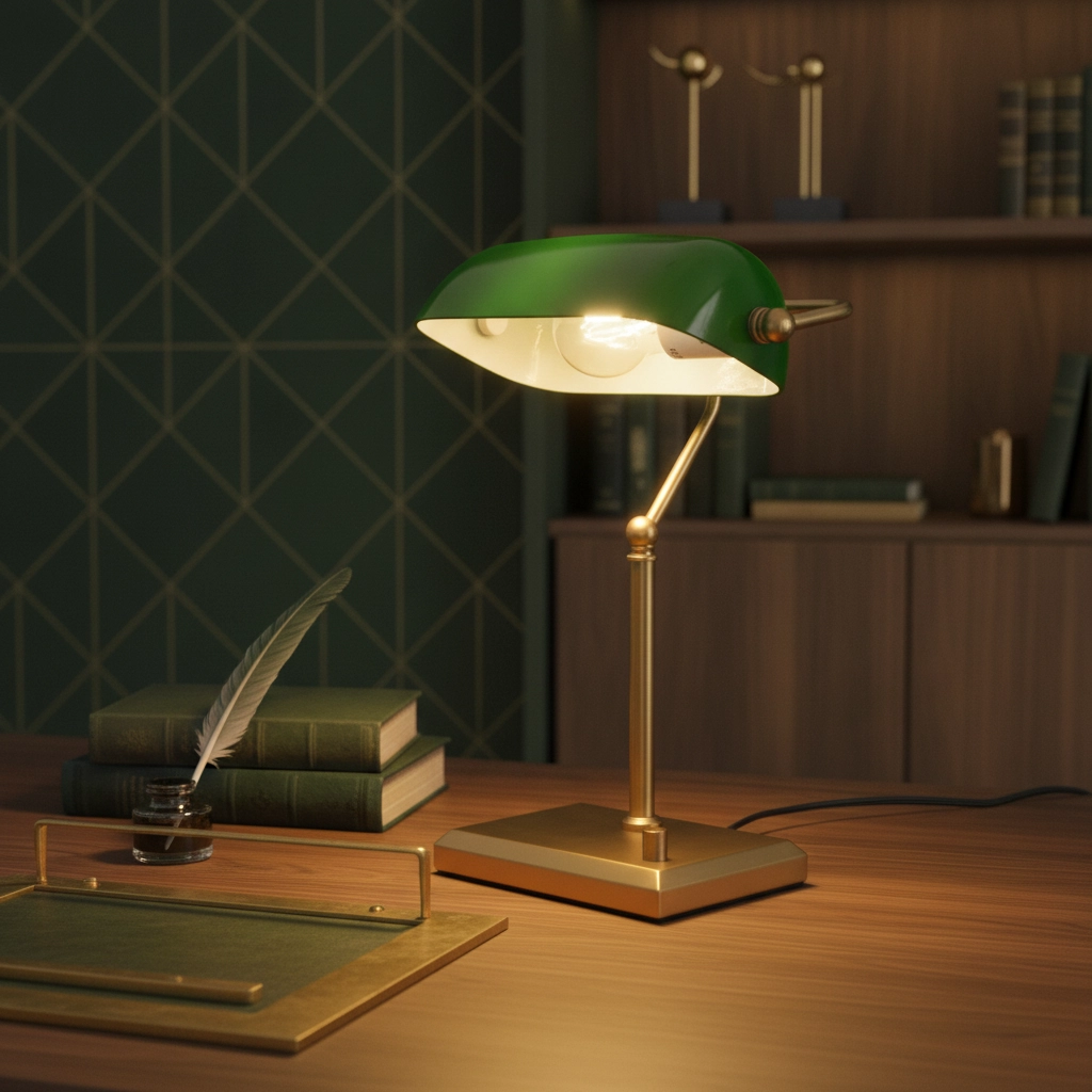 Classic banker's lamp Stanford Gold with green