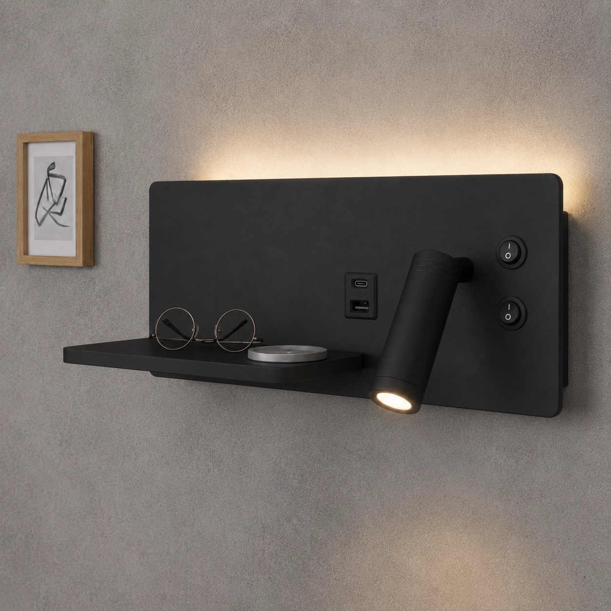 Bedside lamp Charge Right black with wireless charger