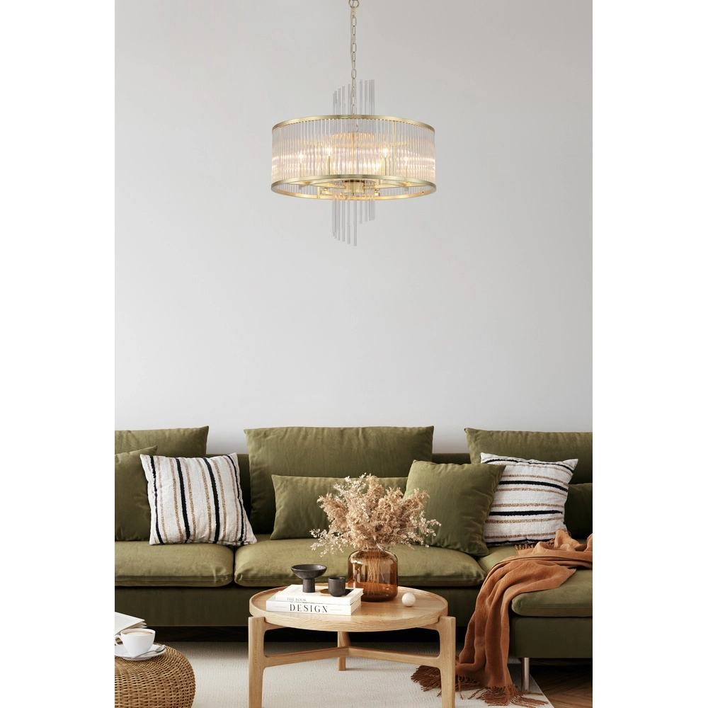 Pendant lamp Lara gold with clear glass Ø 55cm Searchlight 5053423301457