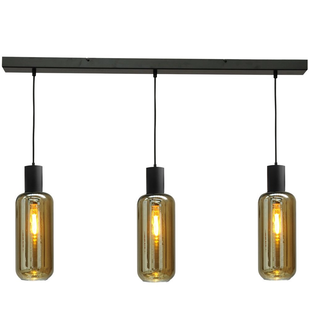 Black dining room hanging lamp Bounty 3-light cylindrical glass