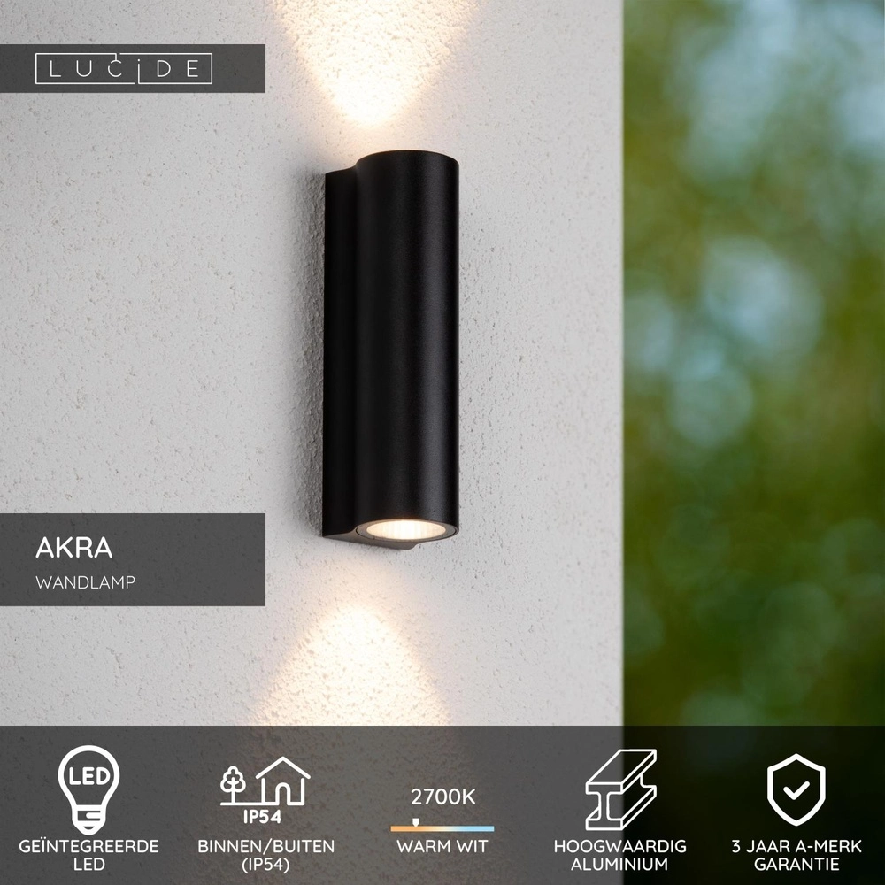 Design wall lamp Akra up and down black IP54 Lucide 5411212334046
