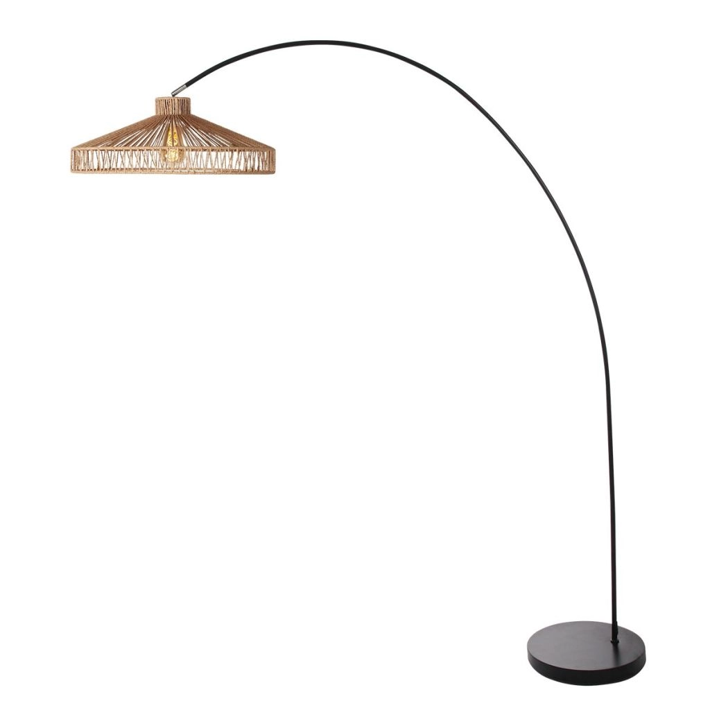 Black arc lamp Solva with bamboo shade Ø50cm Steinhauer 8712746182637