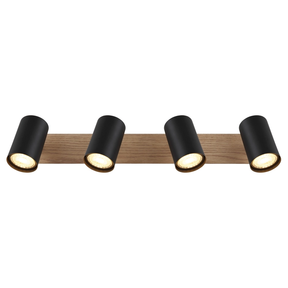 Ceiling lamp Linca 4-light black with wood Globo 9007371458943