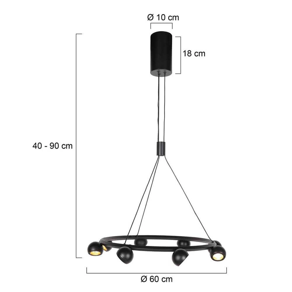 8-light pendant lamp Marcadore Round Black Steinhauer 8712746176636