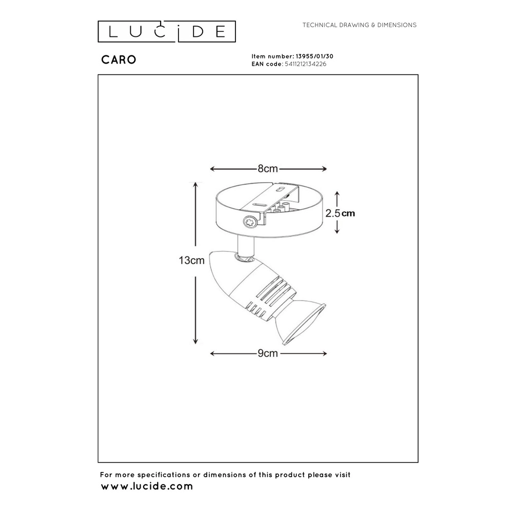 Ceiling spotlight Caro Black Lucide 5411212134226
