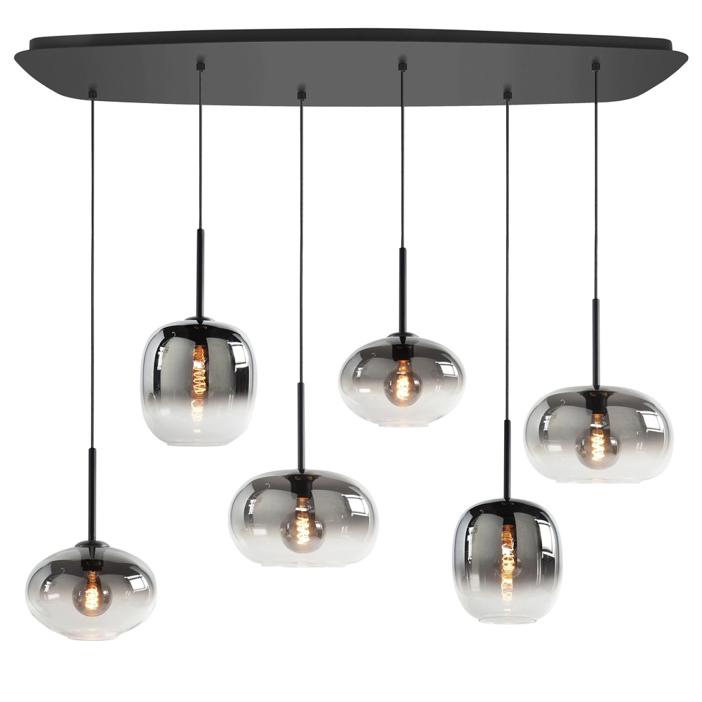 Pendant lamp Bellini 6-light black with smoke glass