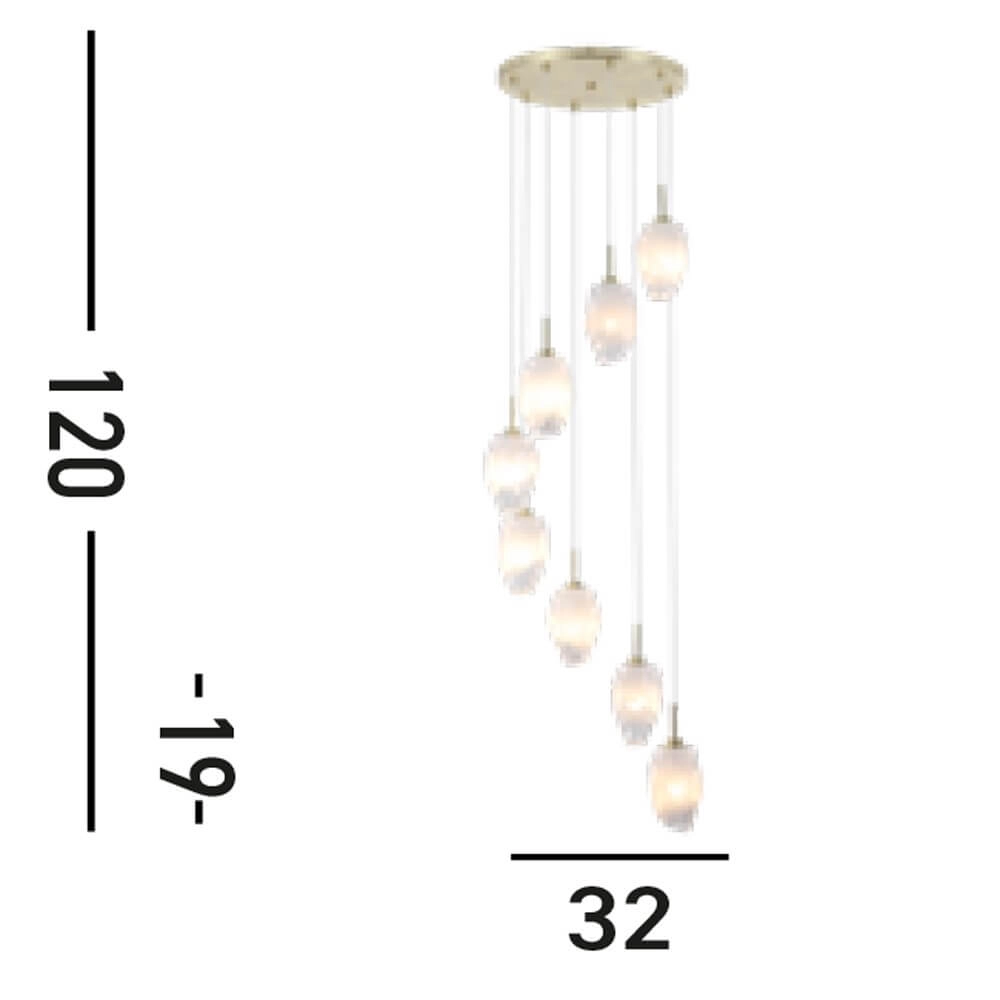8-light vide pendant lamp Rocky with white glass Searchlight 5053423273181