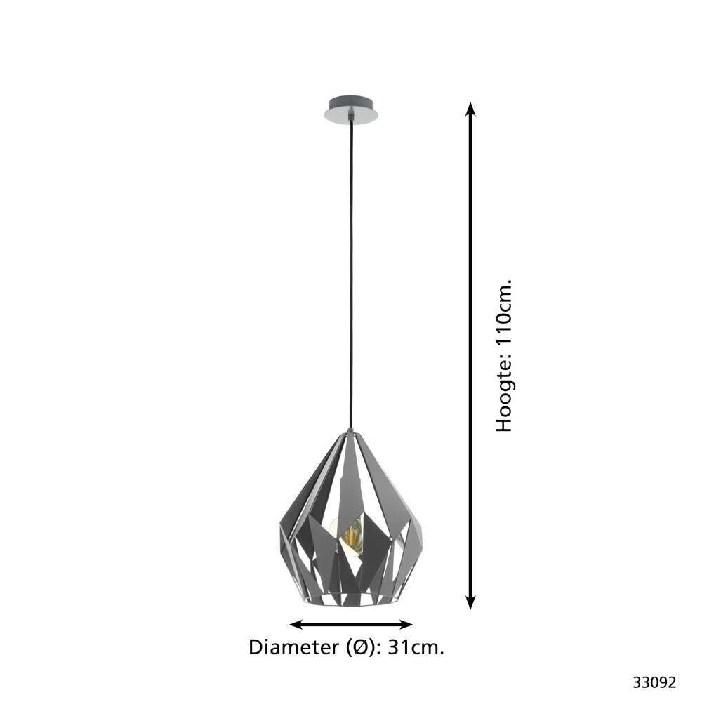 Grey pendant lamp Carlton 1 Ø 31cm Eglo 9002759330927