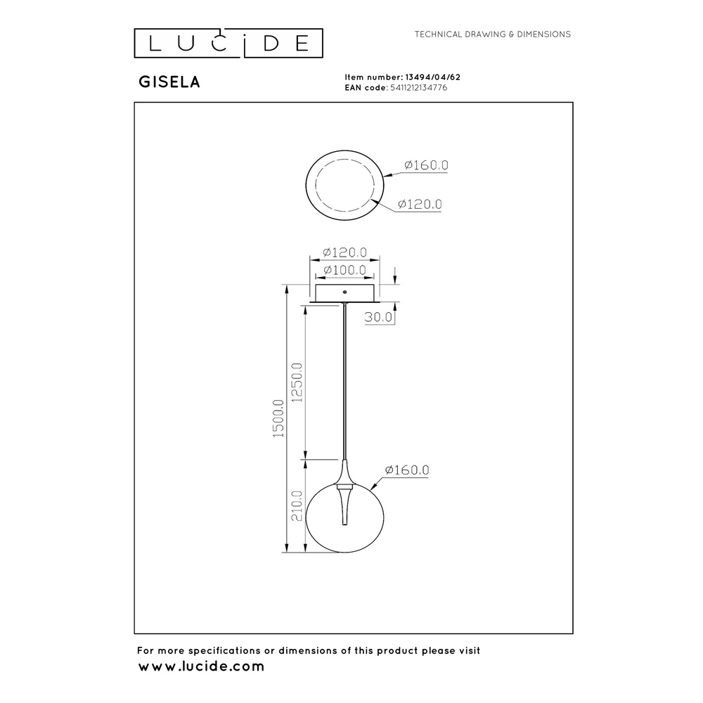 Design LED pendant light Gisela fading - 1x Ø 16cm Premium by Lucide 5411212134776