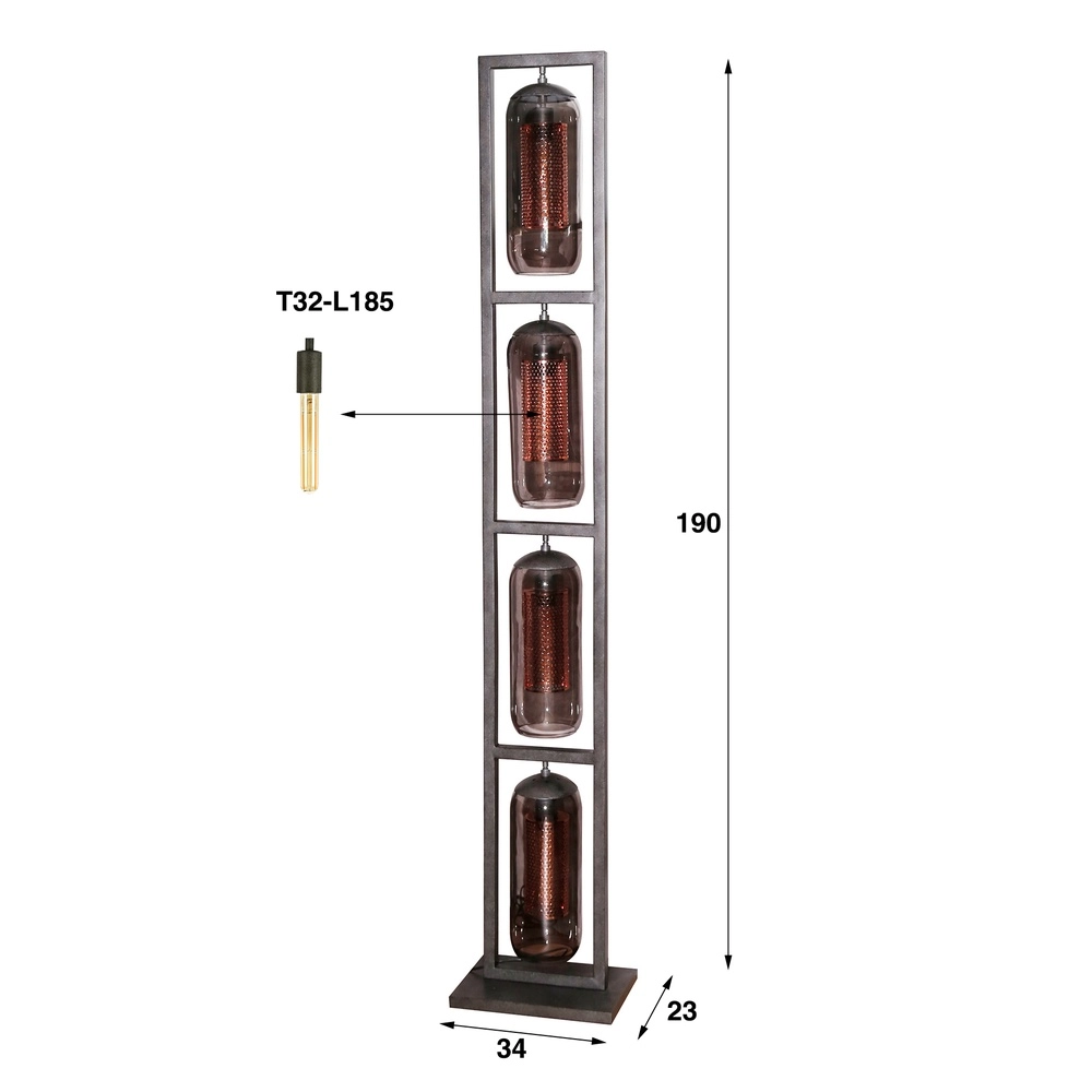 Glass floor lamp Smoke 4x E27 - 190cm - black with copper Lyora 8716803512160