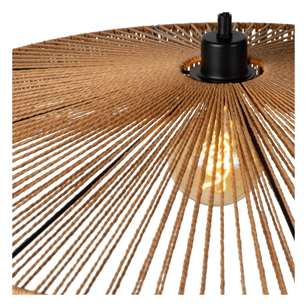 Pendant lamp Yunkai Ø 50cm black with rattan Lucide 5411212105691