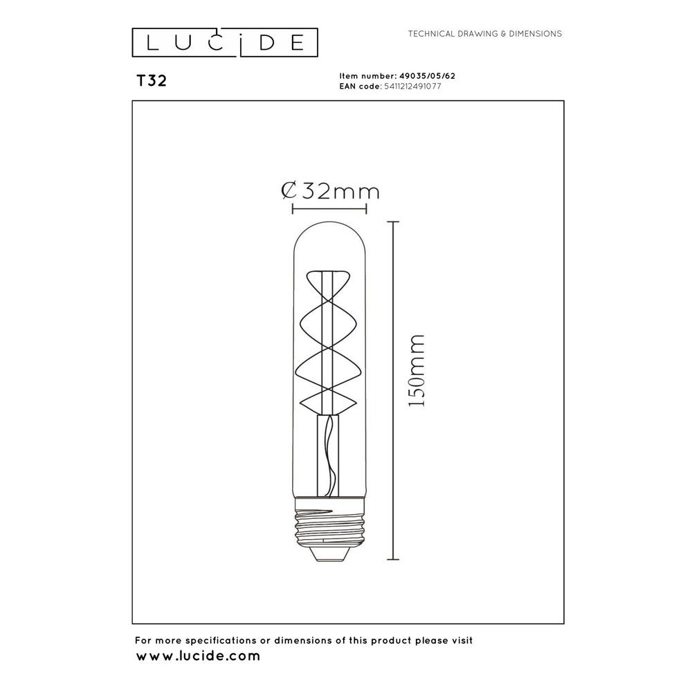4.9W Led E27 Tube - 2200K Ø 30cm Lucide 5411212491077