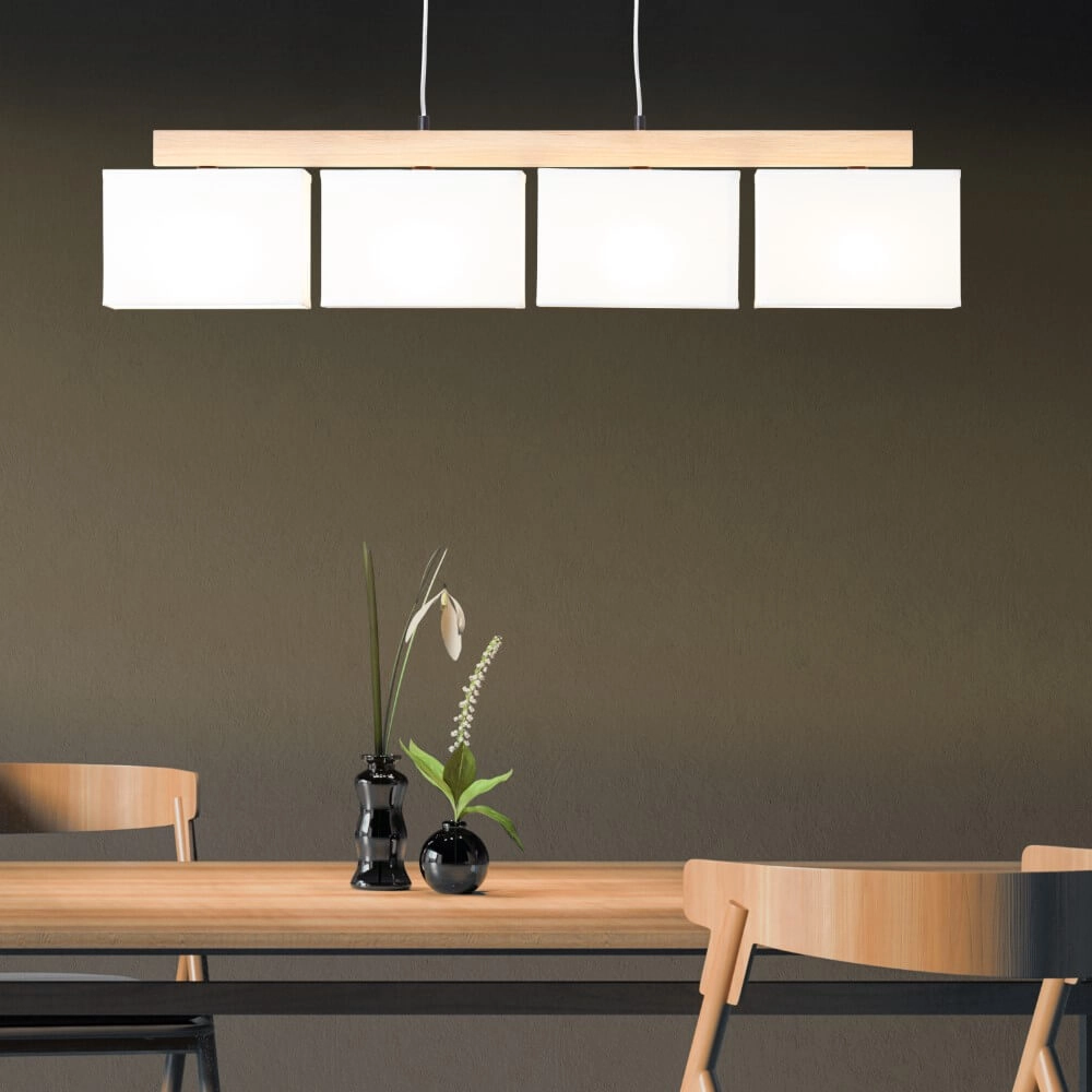Hanging lamp Rayan white with wood Brilliant 4004353393662