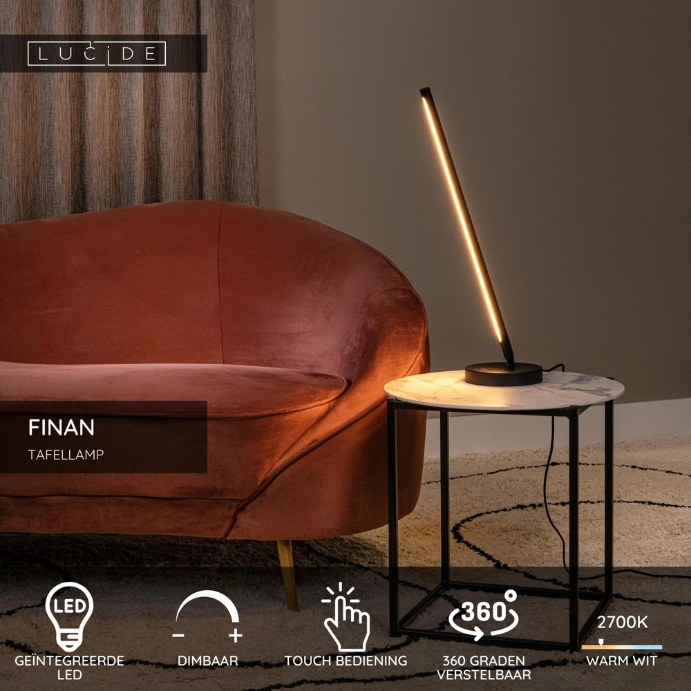 Design table lamp Finan Black Lucide 5411212680037