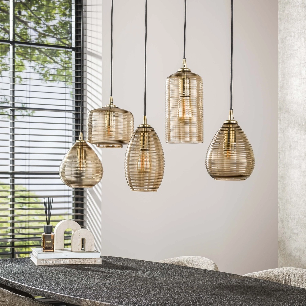 Dining room pendant lamp Stripe 5-light - ribbed glass Lyora 8716803511118