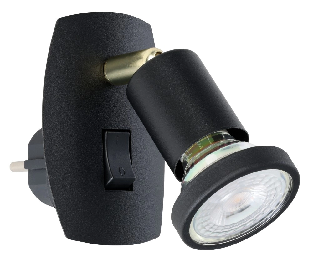Plug wall lamp Parrini Switch - Black/Brass