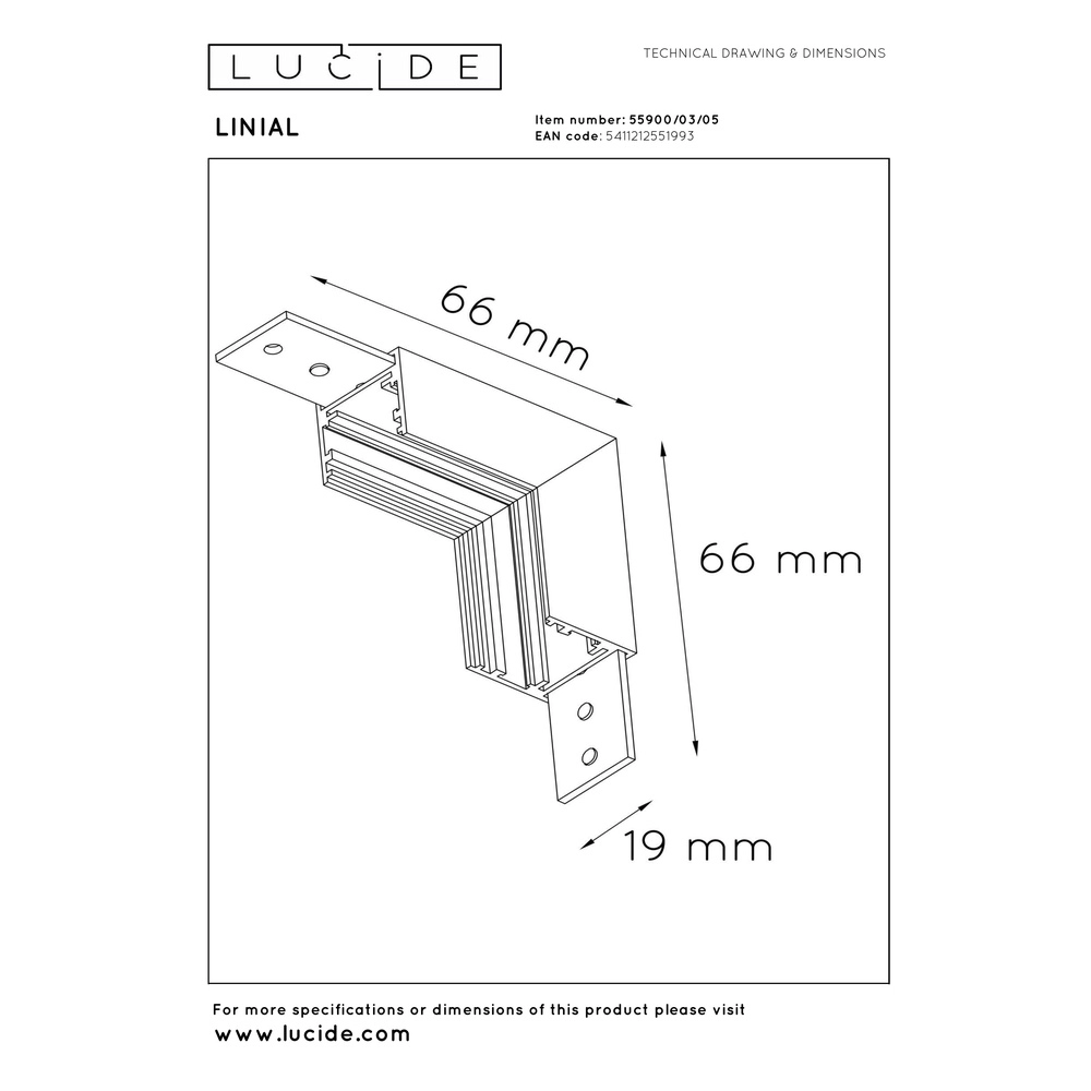 Verticale hoek 1-fase Linial champagne Premium by Lucide 5411212551993