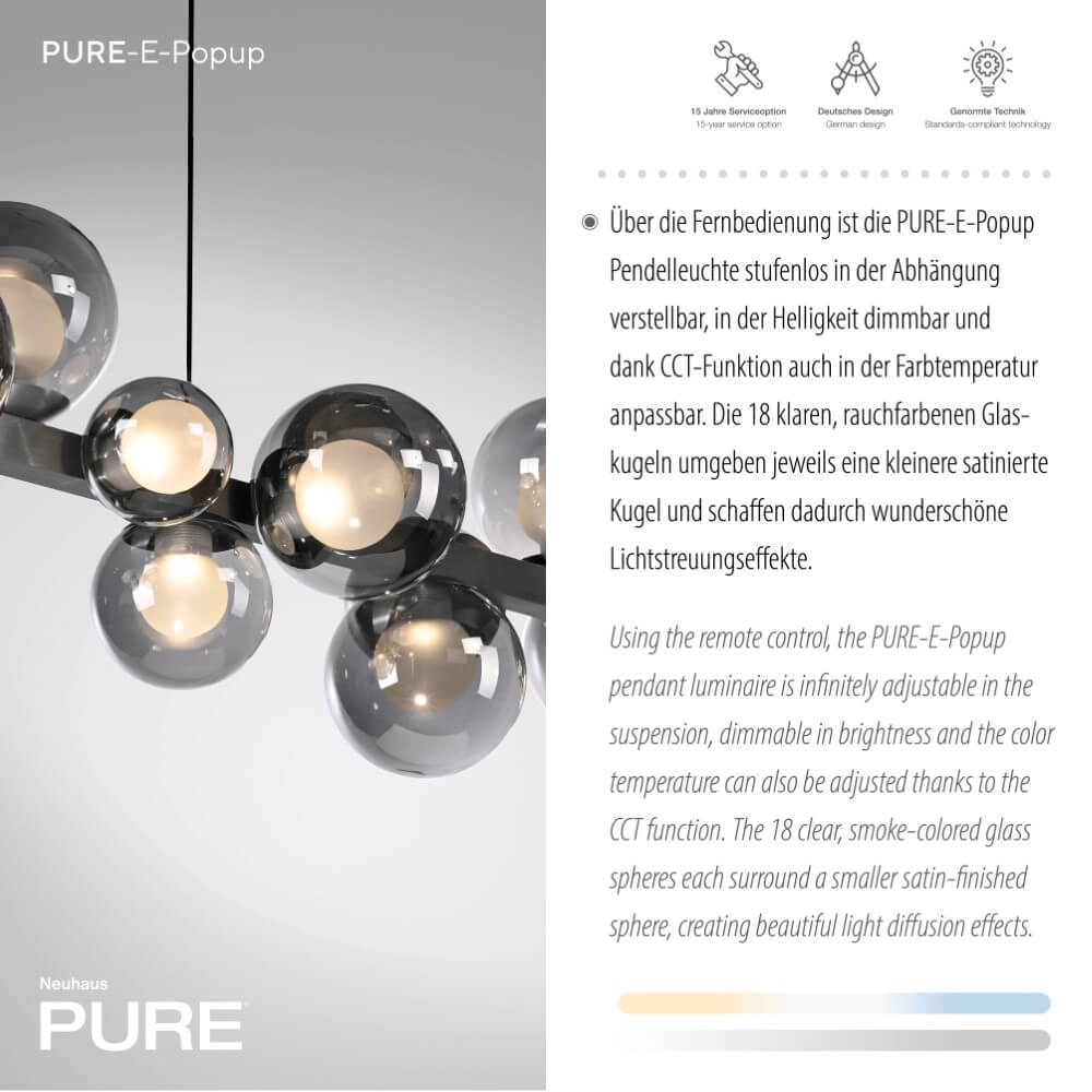 Unique hanging lamp Pure E-Popup 18-light gray Paul Neuhaus 4012248384411