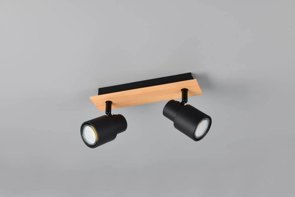 2-light ceiling lamp Pierre black with wood Trio 4017807638172