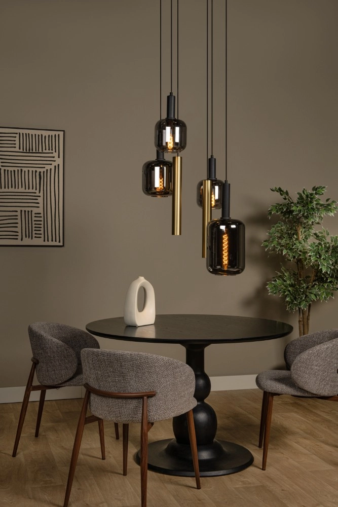 4-light pendant lamp Joanet Ø 65cm gold with smoke glass Lucide 5411212452924