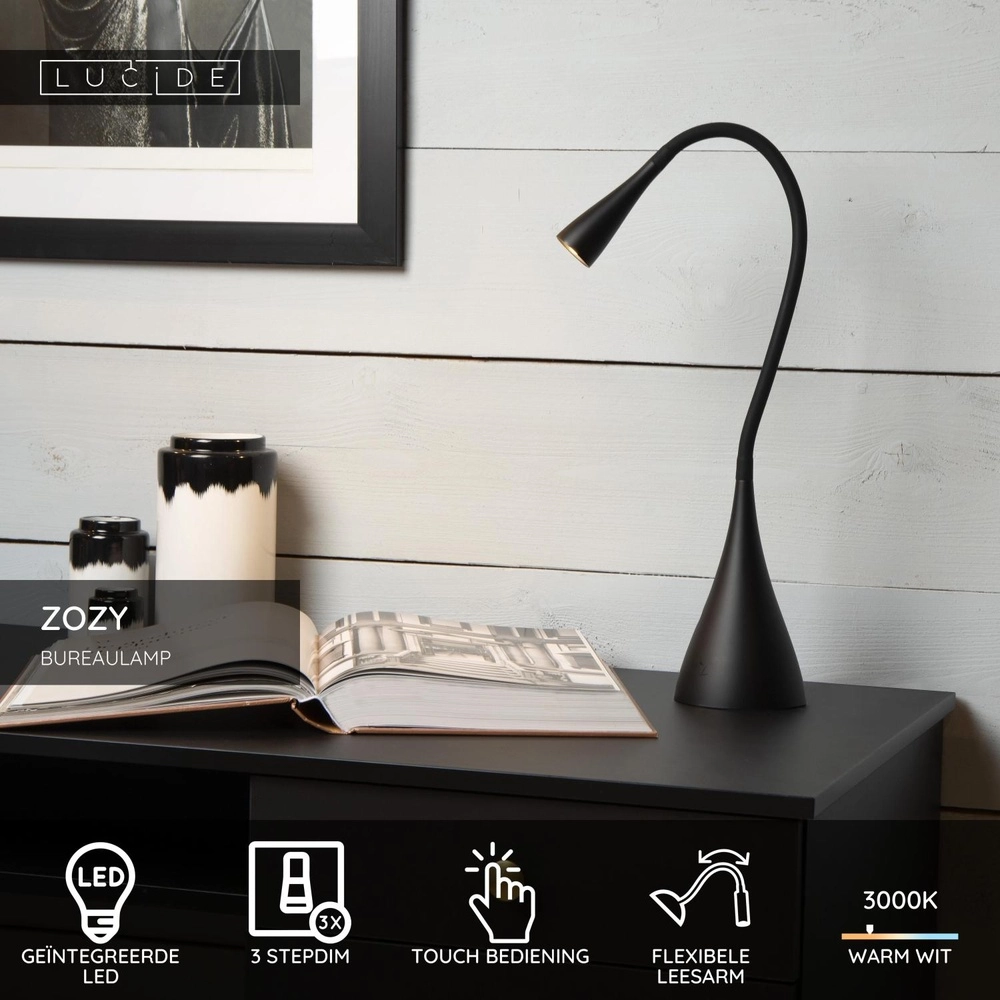 Desk lamp Zozy 3 step dimmable black Lucide 5411212185822