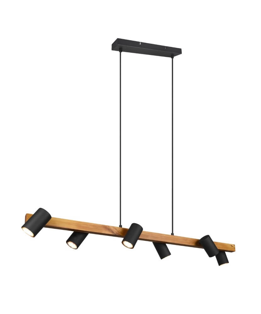 Hanging lamp Marley 6-light black with wood