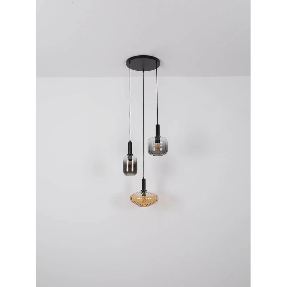 Pendant lamp Valletta with coloured glass 3-lights Globo 9007371455867